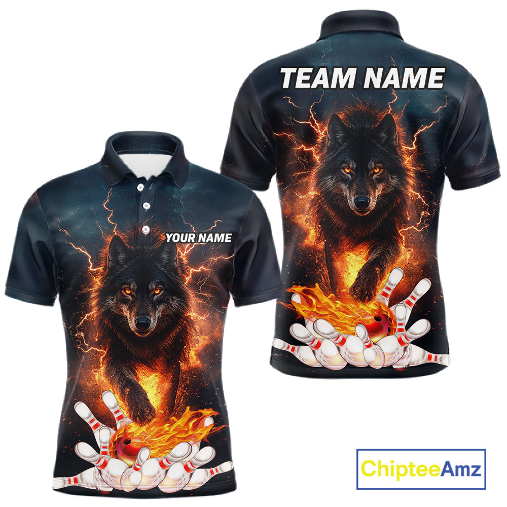 Thunder Lightning Flame Custom Wolf Bowling Shirts For Men Bowling Team Jersey Polo & Quarter Zip TDM7539