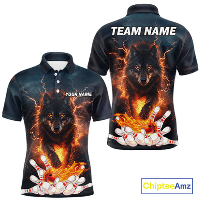 Thunder Lightning Flame Custom Wolf Bowling Shirts For Men Bowling Team Jersey Polo & Quarter Zip TDM7539