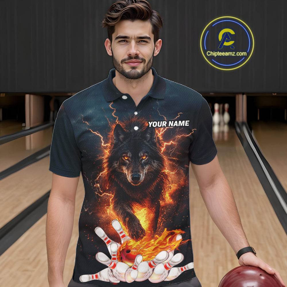 Thunder Lightning Flame Custom Wolf Bowling Shirts For Men Bowling Team Jersey Polo & Quarter Zip TDM7539