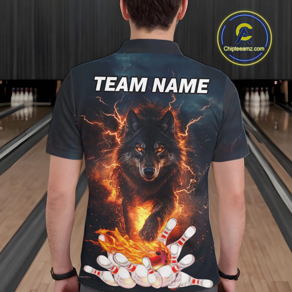 Thunder Lightning Flame Custom Wolf Bowling Shirts For Men Bowling Team Jersey Polo & Quarter Zip TDM7539