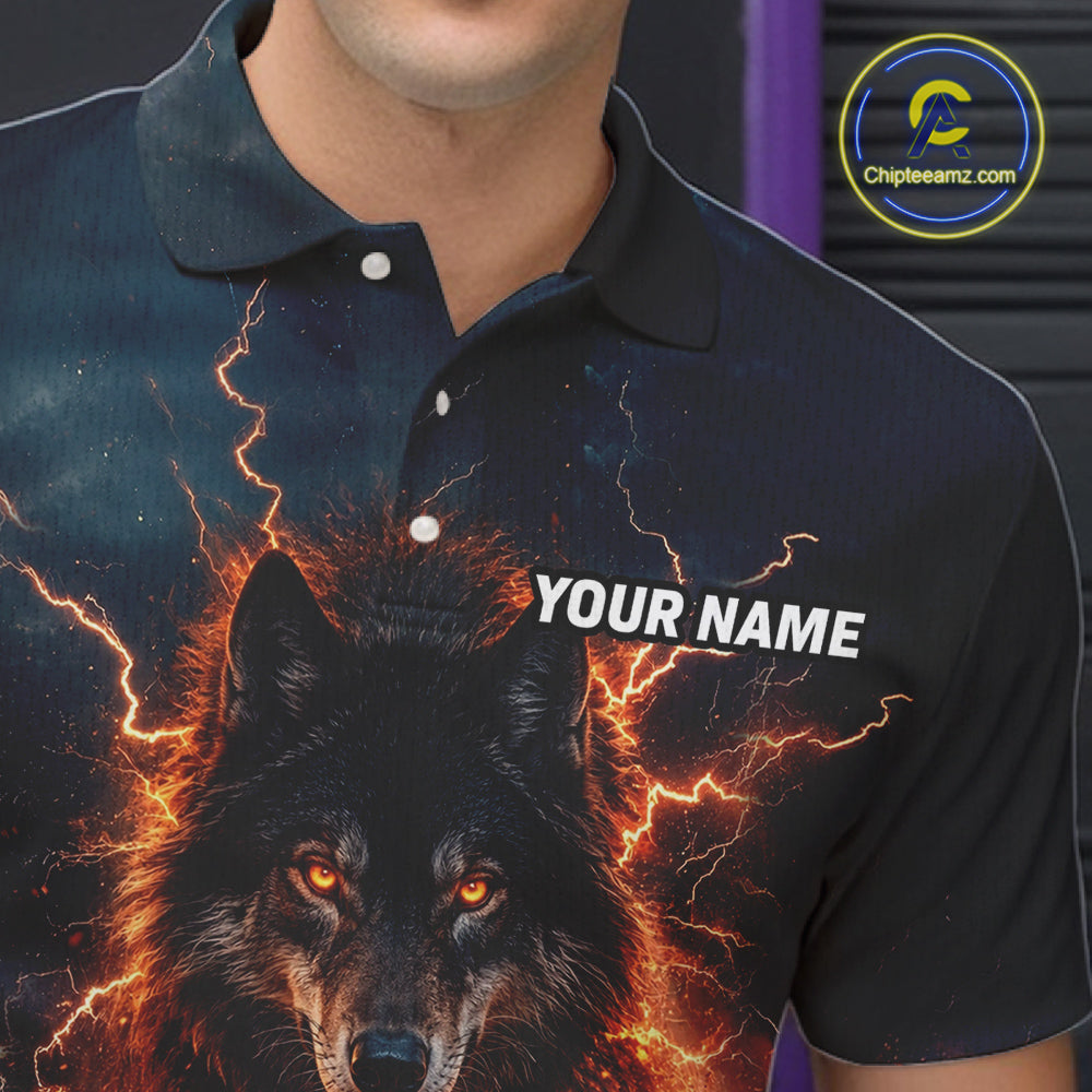 Thunder Lightning Flame Custom Wolf Bowling Shirts For Men Bowling Team Jersey Polo & Quarter Zip TDM7539