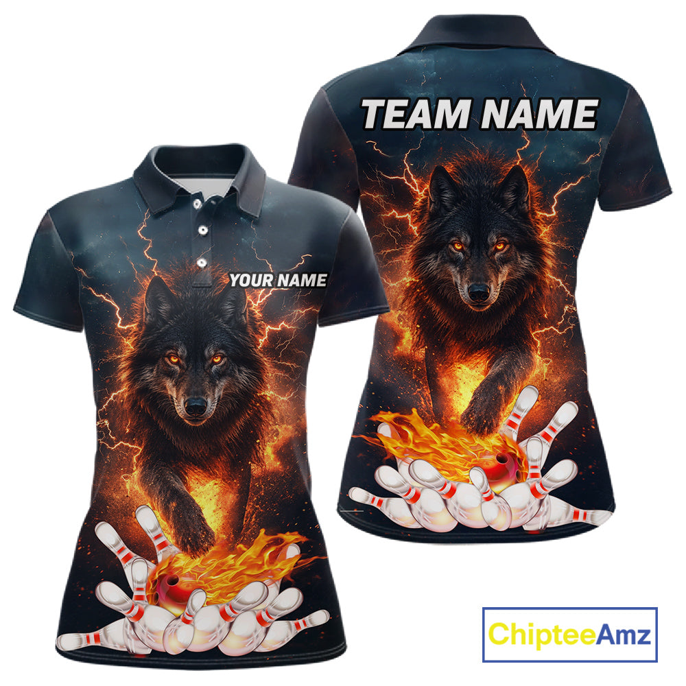 Thunder Lightning Flame Custom Wolf Bowling Shirts For Women Bowling Team Jersey Polo & Quarter Zip TDM7539