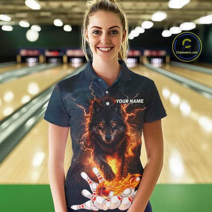 Thunder Lightning Flame Custom Wolf Bowling Shirts For Women Bowling Team Jersey Polo & Quarter Zip TDM7539