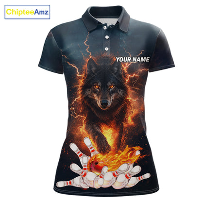 Thunder Lightning Flame Custom Wolf Bowling Shirts For Women Bowling Team Jersey Polo & Quarter Zip TDM7539