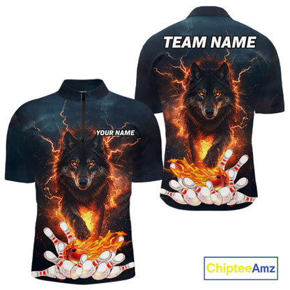 Thunder Lightning Flame Custom Wolf Bowling Shirts For Men Bowling Team Jersey Polo & Quarter Zip TDM7539