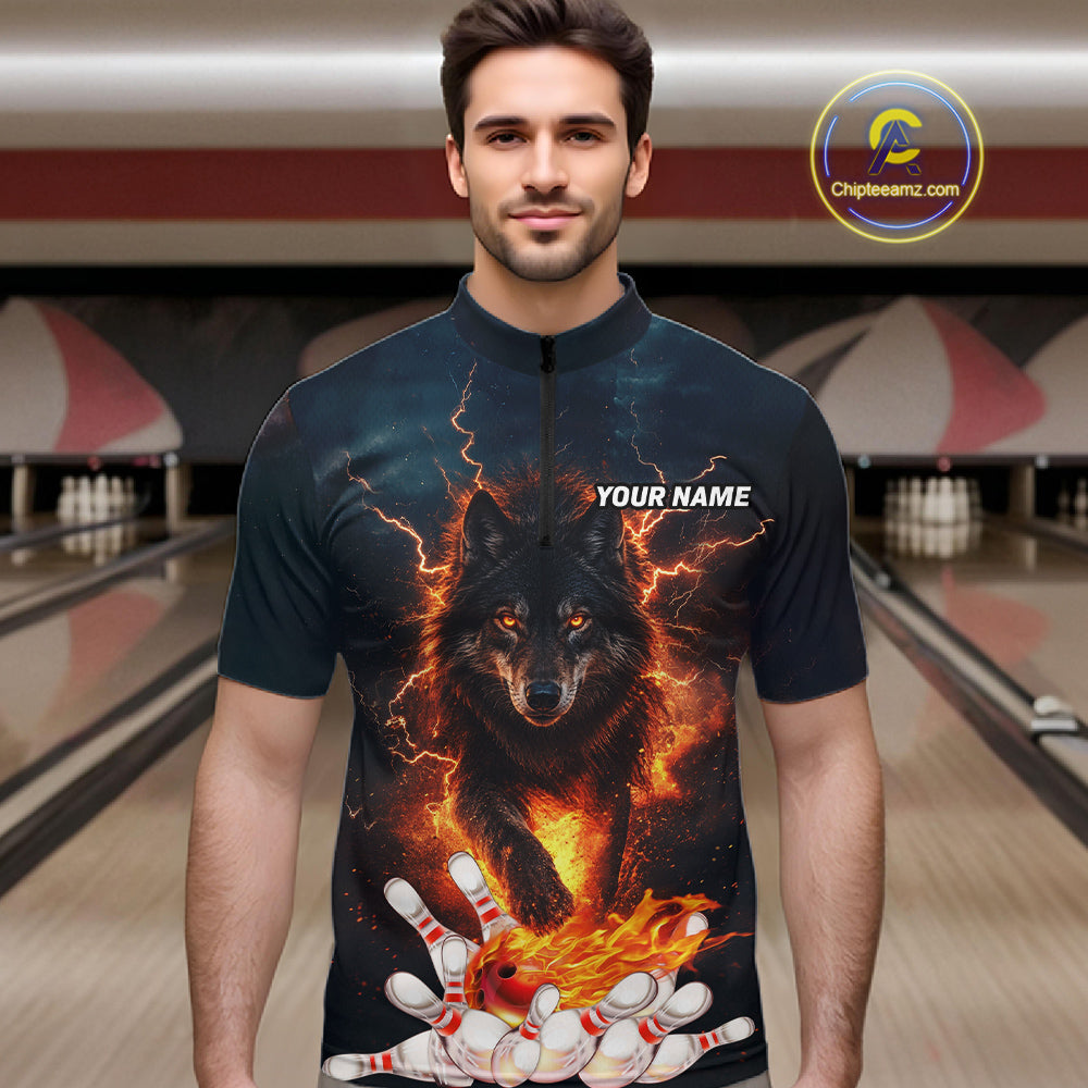 Thunder Lightning Flame Custom Wolf Bowling Shirts For Men Bowling Team Jersey Polo & Quarter Zip TDM7539