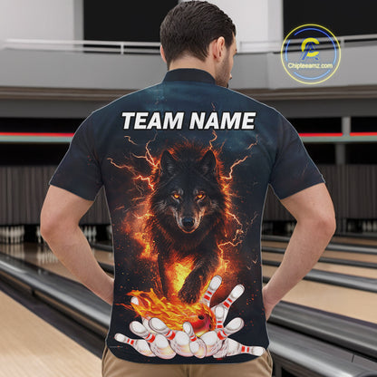 Thunder Lightning Flame Custom Wolf Bowling Shirts For Men Bowling Team Jersey Polo & Quarter Zip TDM7539