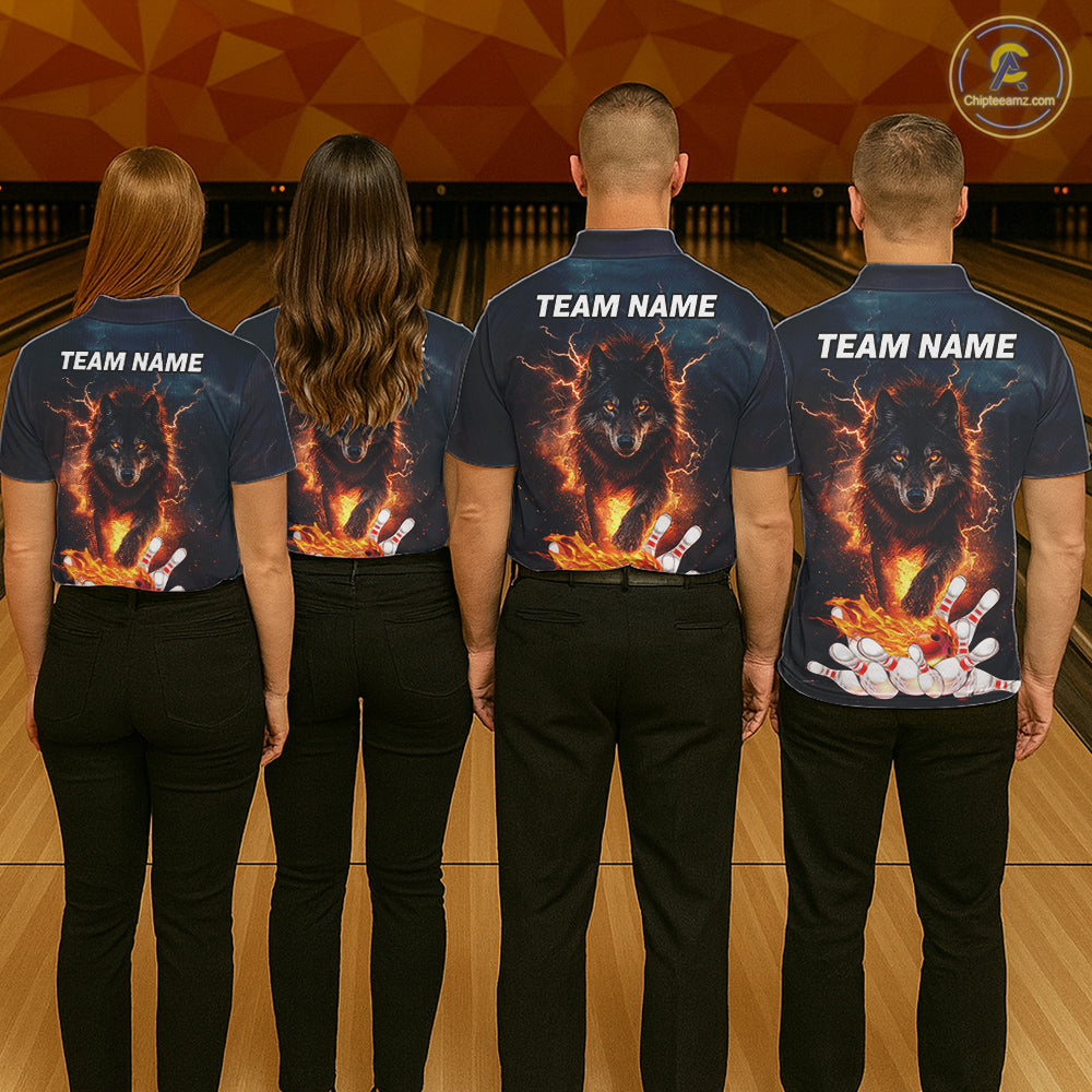 Thunder Lightning Flame Custom Wolf Bowling Shirts For Men Bowling Team Jersey Polo & Quarter Zip TDM7539