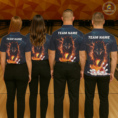 Thunder Lightning Flame Custom Wolf Bowling Shirts For Men Bowling Team Jersey Polo & Quarter Zip TDM7539