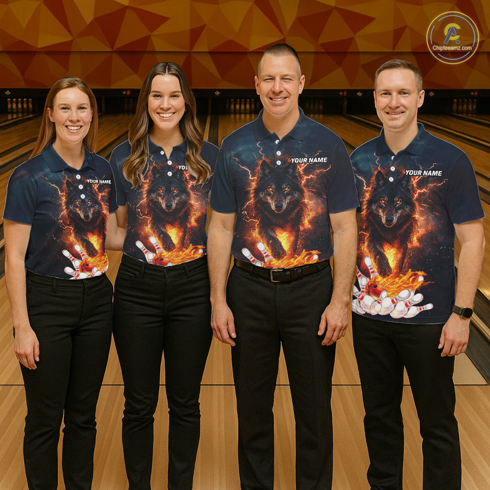 Thunder Lightning Flame Custom Wolf Bowling Shirts For Men Bowling Team Jersey Polo & Quarter Zip TDM7539