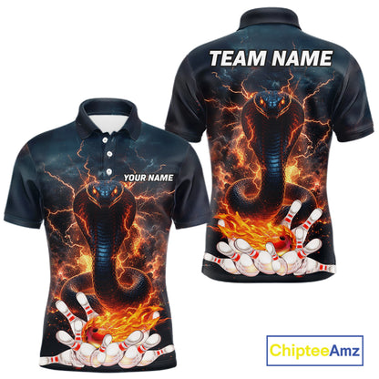 Thunder Lightning Flame Custom Cobra Snake Bowling Shirts For Men, Bowling League Team Jersey TDM7540