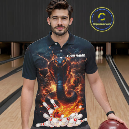 Thunder Lightning Flame Custom Cobra Snake Bowling Shirts For Men, Bowling League Team Jersey TDM7540