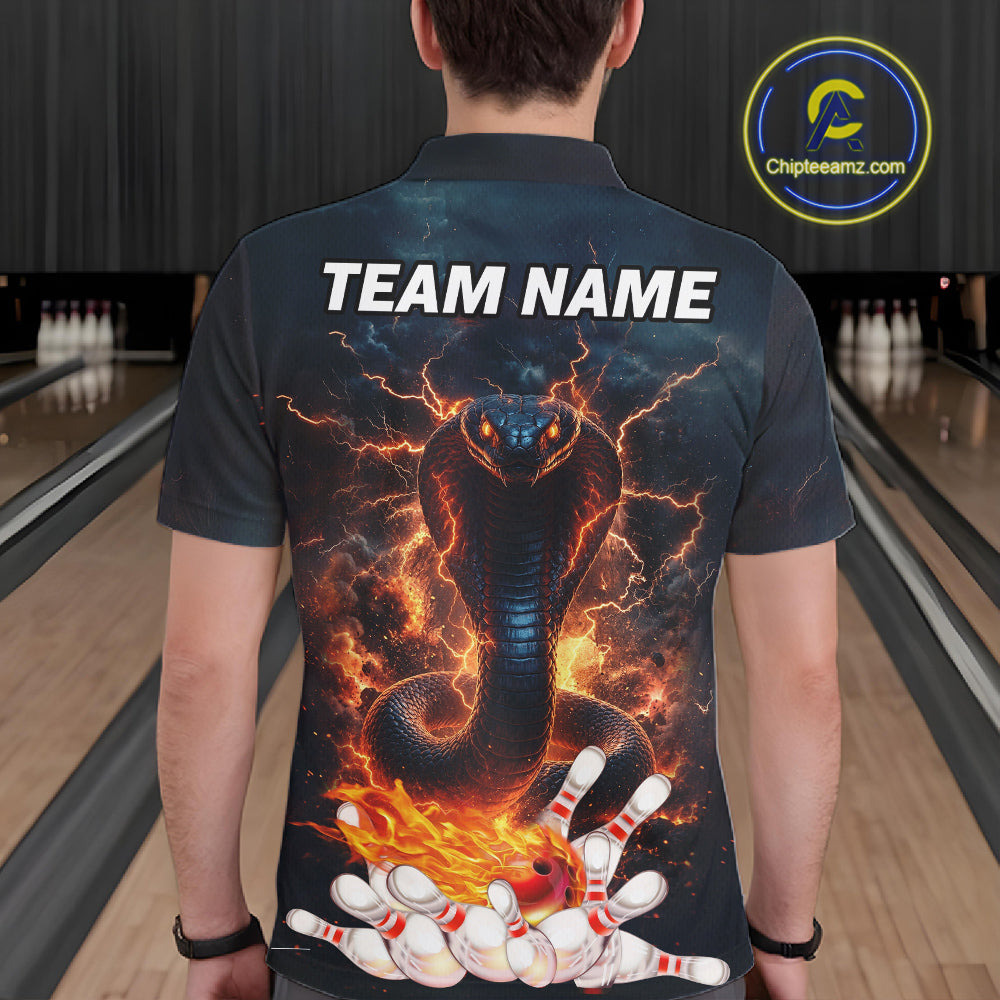 Thunder Lightning Flame Custom Cobra Snake Bowling Shirts For Men, Bowling League Team Jersey TDM7540