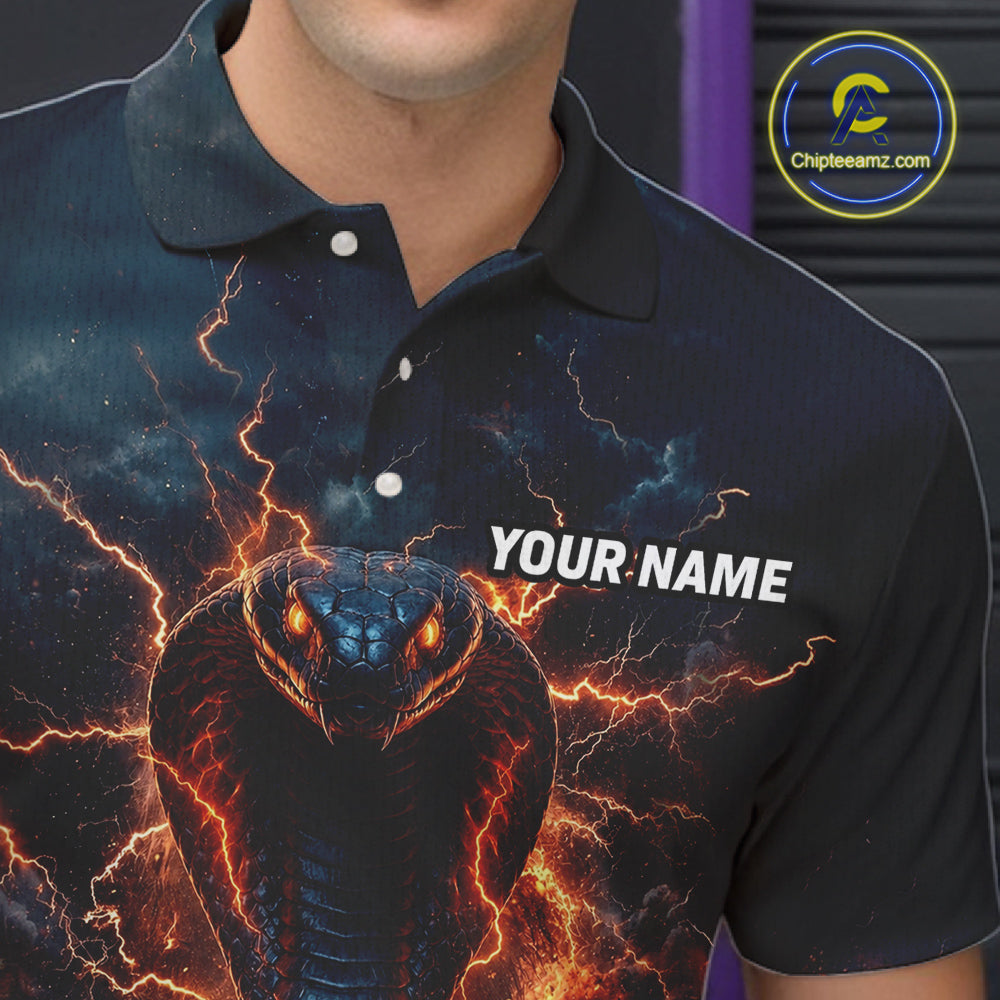 Thunder Lightning Flame Custom Cobra Snake Bowling Shirts For Men, Bowling League Team Jersey TDM7540