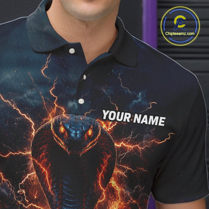 Thunder Lightning Flame Custom Cobra Snake Bowling Shirts For Men, Bowling League Team Jersey TDM7540