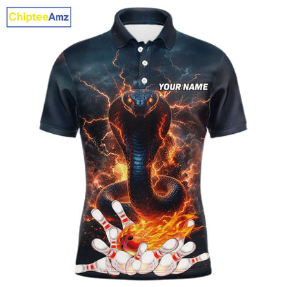 Thunder Lightning Flame Custom Cobra Snake Bowling Shirts For Men, Bowling League Team Jersey TDM7540