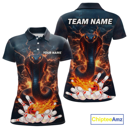 Thunder Lightning Flame Custom Cobra Snake Bowling Shirts For Women, Bowling League Team Jersey TDM7540