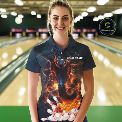 Thunder Lightning Flame Custom Cobra Snake Bowling Shirts For Women, Bowling League Team Jersey TDM7540