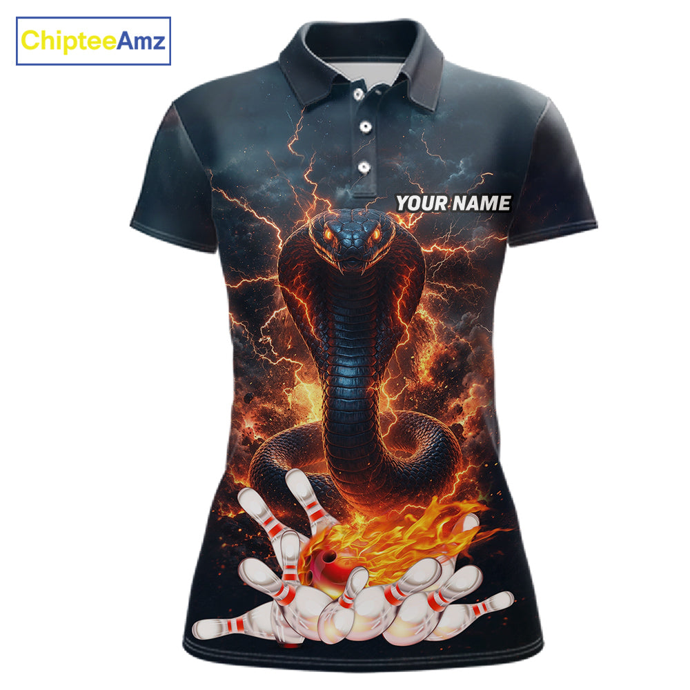 Thunder Lightning Flame Custom Cobra Snake Bowling Shirts For Women, Bowling League Team Jersey TDM7540