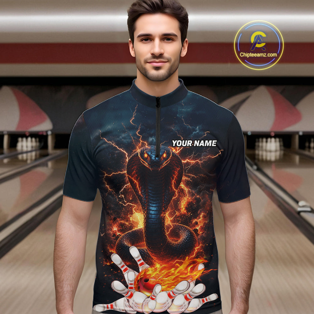 Thunder Lightning Flame Custom Cobra Snake Bowling Shirts For Men, Bowling League Team Jersey TDM7540