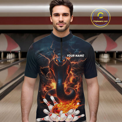 Thunder Lightning Flame Custom Cobra Snake Bowling Shirts For Men, Bowling League Team Jersey TDM7540