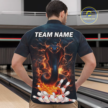 Thunder Lightning Flame Custom Cobra Snake Bowling Shirts For Men, Bowling League Team Jersey TDM7540