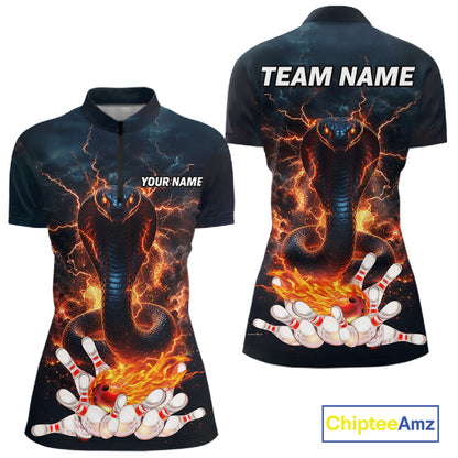 Thunder Lightning Flame Custom Cobra Snake Bowling Shirts For Women, Bowling League Team Jersey TDM7540