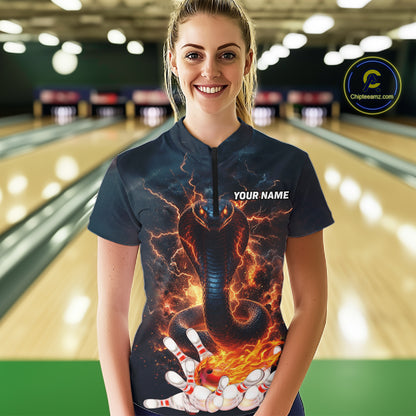 Thunder Lightning Flame Custom Cobra Snake Bowling Shirts For Women, Bowling League Team Jersey TDM7540