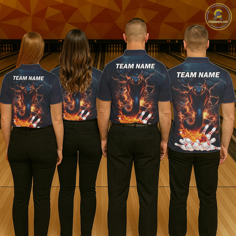 Thunder Lightning Flame Custom Cobra Snake Bowling Shirts For Women, Bowling League Team Jersey TDM7540