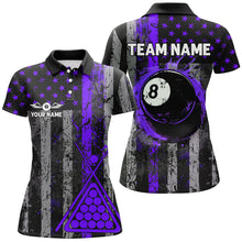 Load image into Gallery viewer, Custom Purple Grunge US Flag Patriotic Women Billiard Shirts, Retro 8 Ball Pool Billiard Team Jersey TDM2752