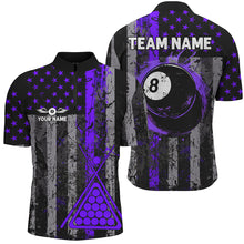 Load image into Gallery viewer, Custom Purple Grunge US Flag Patriotic Men Billiard Shirts, Retro 8 Ball Pool Billiard Team Jersey TDM2752