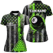 Load image into Gallery viewer, Custom Green Grunge US Flag Patriotic Women Billiard Shirts, Retro 8 Ball Pool Billiard Team Jersey TDM2751