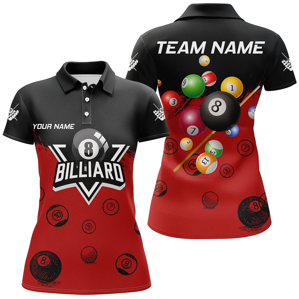 Personalized Black And Red Pool Ball Billiard Shirts For Women, Billiard Team Shirts Billiard Jerseys TDM3237