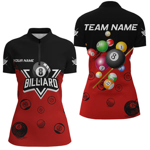 Personalized Black And Red Pool Ball Billiard Shirts For Women, Billiard Team Shirts Billiard Jerseys TDM3237