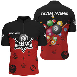 Personalized Black And Red Pool Ball Billiard Shirts For Men, Billiard Team Shirts Billiard Jerseys TDM3237