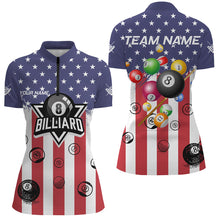 Load image into Gallery viewer, Personalized American Flag Pool Ball Billiard Shirts For Women, Patriotic Billiard Team Shirt Jerseys TDM3238