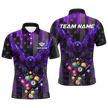 Load image into Gallery viewer, Purple American Flag Thunder Lightning Eagle Billiard Shirt For Men, 3D Pool Balls Billiard Jerseys TDM3239
