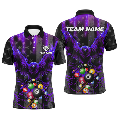 Purple American Flag Thunder Lightning Eagle Billiard Shirt For Men, 3D Pool Balls Billiard Jerseys TDM3239