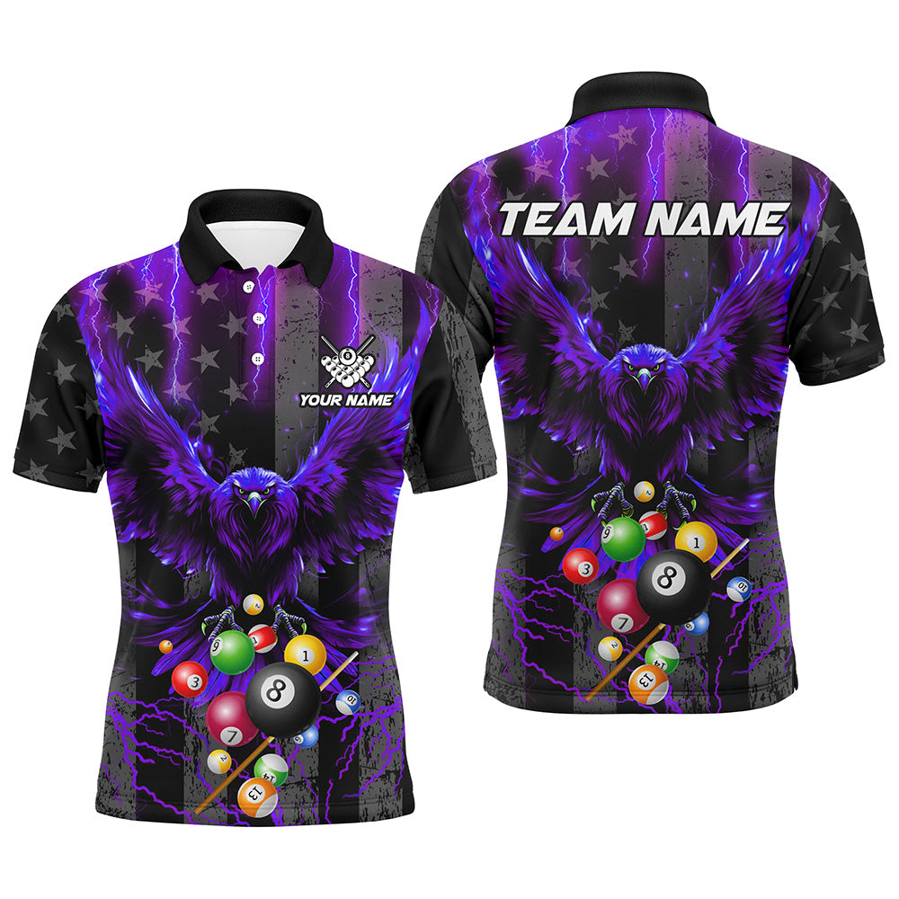 Purple American Flag Thunder Lightning Eagle Billiard Shirt For Men, 3D Pool Balls Billiard Jerseys TDM3239