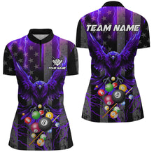 Load image into Gallery viewer, Purple American Flag Thunder Lightning Eagle Billiard Shirt For Women, 3D Pool Balls Billiard Jerseys TDM3239
