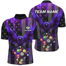 Load image into Gallery viewer, Purple American Flag Thunder Lightning Eagle Billiard Shirt For Men, 3D Pool Balls Billiard Jerseys TDM3239