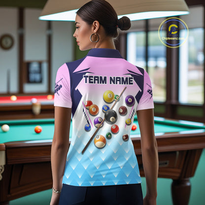 Personalized Colorful Billiard Shirt For Women Custom 8 Ball Pool Team Jersey Polo & 1/4 Zip TDM5471