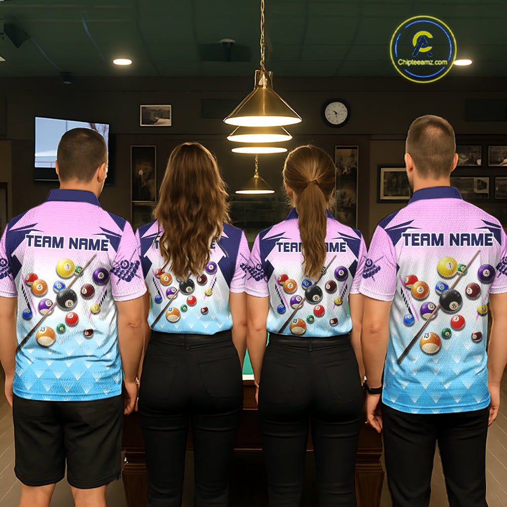 Personalized Colorful Billiard Shirt For Women Custom 8 Ball Pool Team Jersey Polo & 1/4 Zip TDM5471
