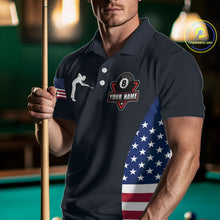 Load image into Gallery viewer, Custom US Flag 8 Ball Pool Billiard Shirt For Men, Billiard Team Jersey Polo &amp; 1/4 Zip |Navy Blue TDM5478