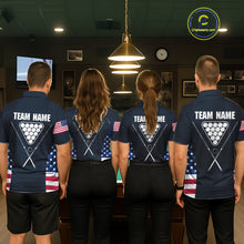 Load image into Gallery viewer, Custom US Flag 8 Ball Pool Billiard Shirt For Men, Billiard Team Jersey Polo &amp; 1/4 Zip |Navy Blue TDM5478