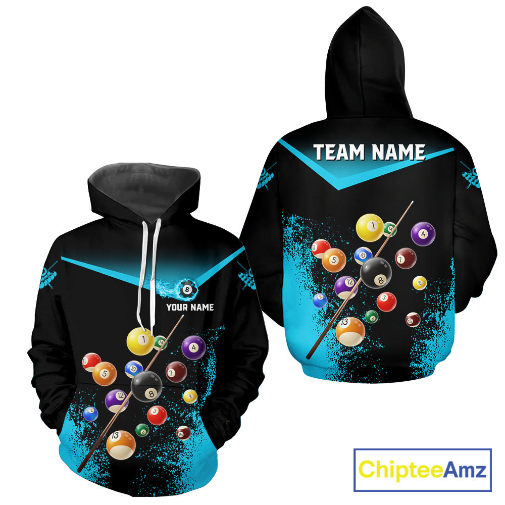 Personalized Black And Blue Billiard Hoodie For Men And Women Custom 8 Ball Hoodie Pool Team Shirt TDM3440