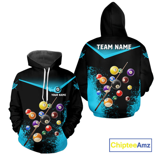 Personalized Black And Blue Billiard Hoodie For Men And Women Custom 8 Ball Hoodie Pool Team Shirt TDM3440