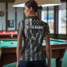 Load image into Gallery viewer, Black White 8 Ball Wings Grunge US Flag Patriotic Billiard Shirts For Women Custom Billiard Jerseys TDM3572