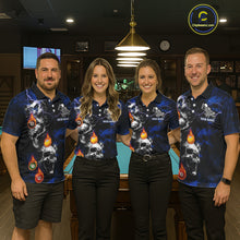Load image into Gallery viewer, Personalized Smoke Skull Blue Billiard Shirts For Men, Grim Reaper Pool Jersey Team Polo &amp; 1/4 Zip TDM5934