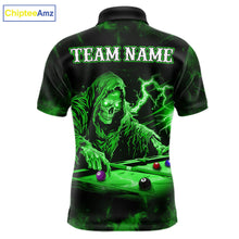 Load image into Gallery viewer, Personalized Smoke Skull Green Billiard Shirts For Men, Grim Reaper Pool Jersey Team Polo, 1/4 Zip TDM5935